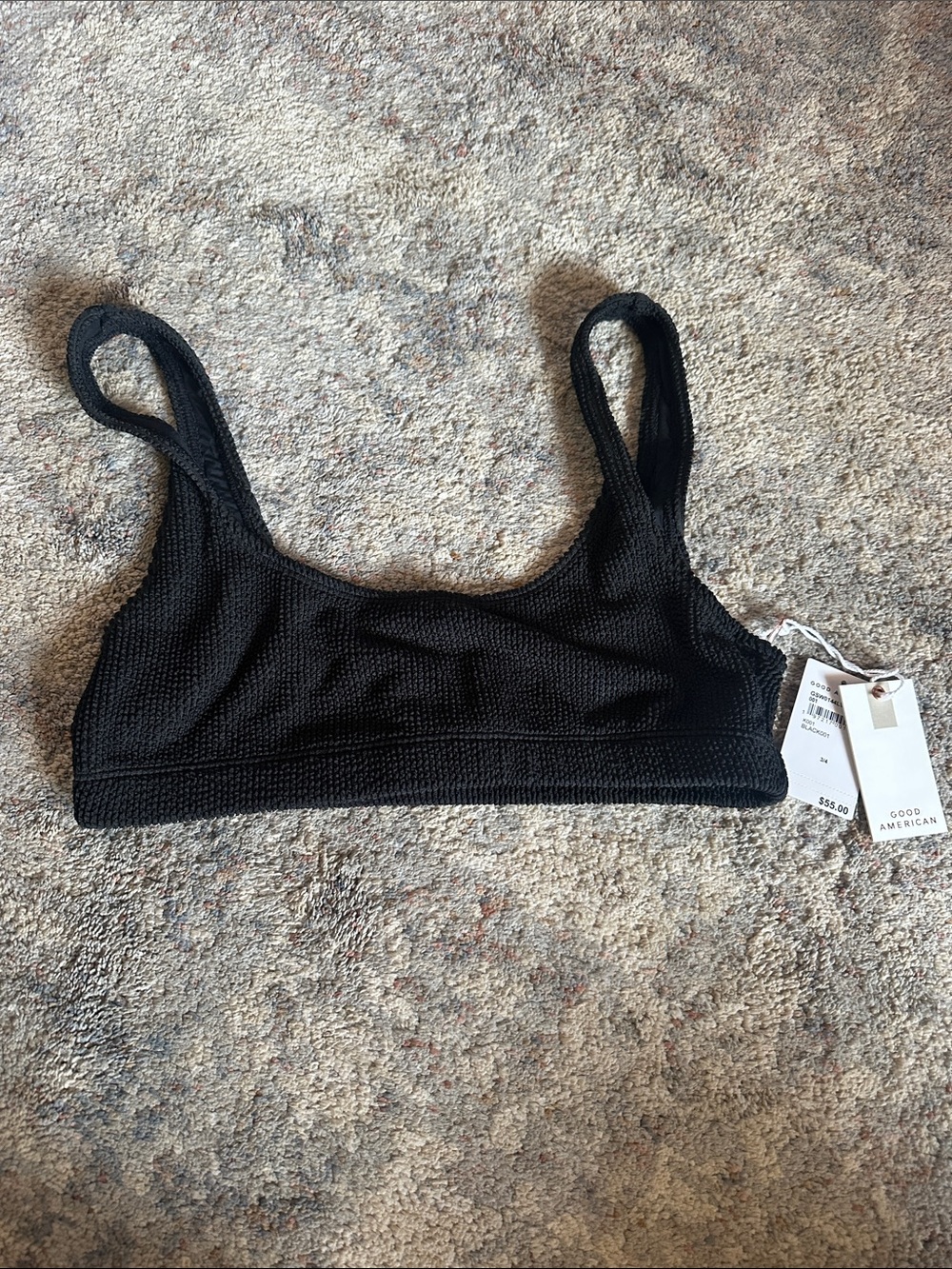 Good American Black Textured Scoop Bralette With Tags